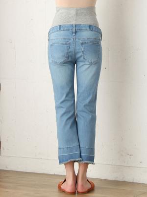 マタニティ パンツ|【産前産後対応】ハイストレッチトラペーズデニムパンツ（2レングス展開）【出産後も長く使える】