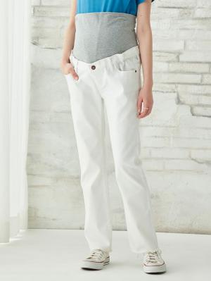 マタニティ パンツ|【産前産後対応】ハイストレッチトラペーズデニムパンツ（2レングス展開）【出産後も長く使える】