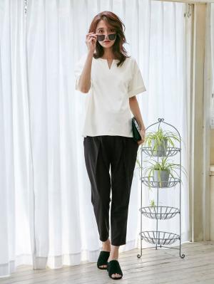 マタニティ トップス|スラッシュネック半袖トップス　マタニティ・授乳服【出産後も長く使える】|オフホワイト