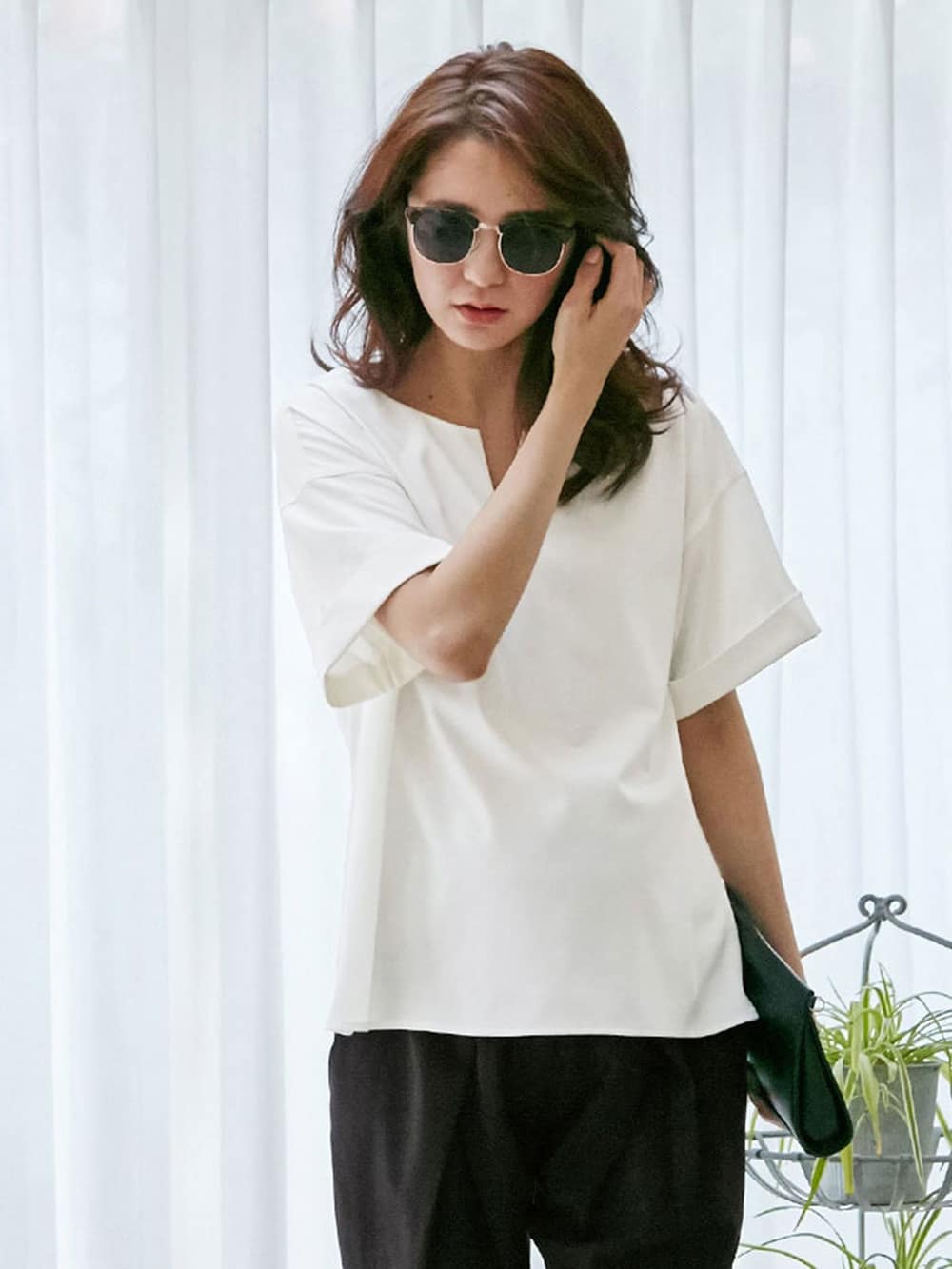 マタニティ トップス|スラッシュネック半袖トップス　マタニティ・授乳服【出産後も長く使える】|オフホワイト