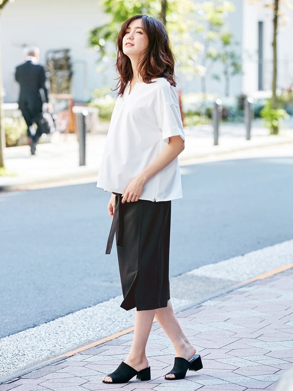 マタニティ トップス|スラッシュネック半袖トップス　マタニティ・授乳服【出産後も長く使える】|オフホワイト