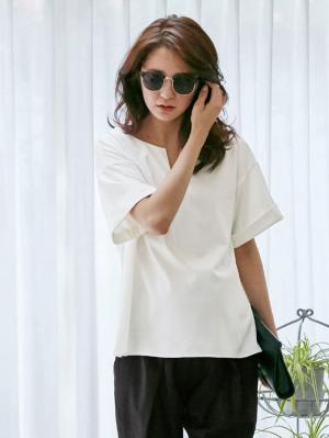 マタニティ トップス|スラッシュネック半袖トップス　マタニティ・授乳服【出産後も長く使える】|オフホワイト