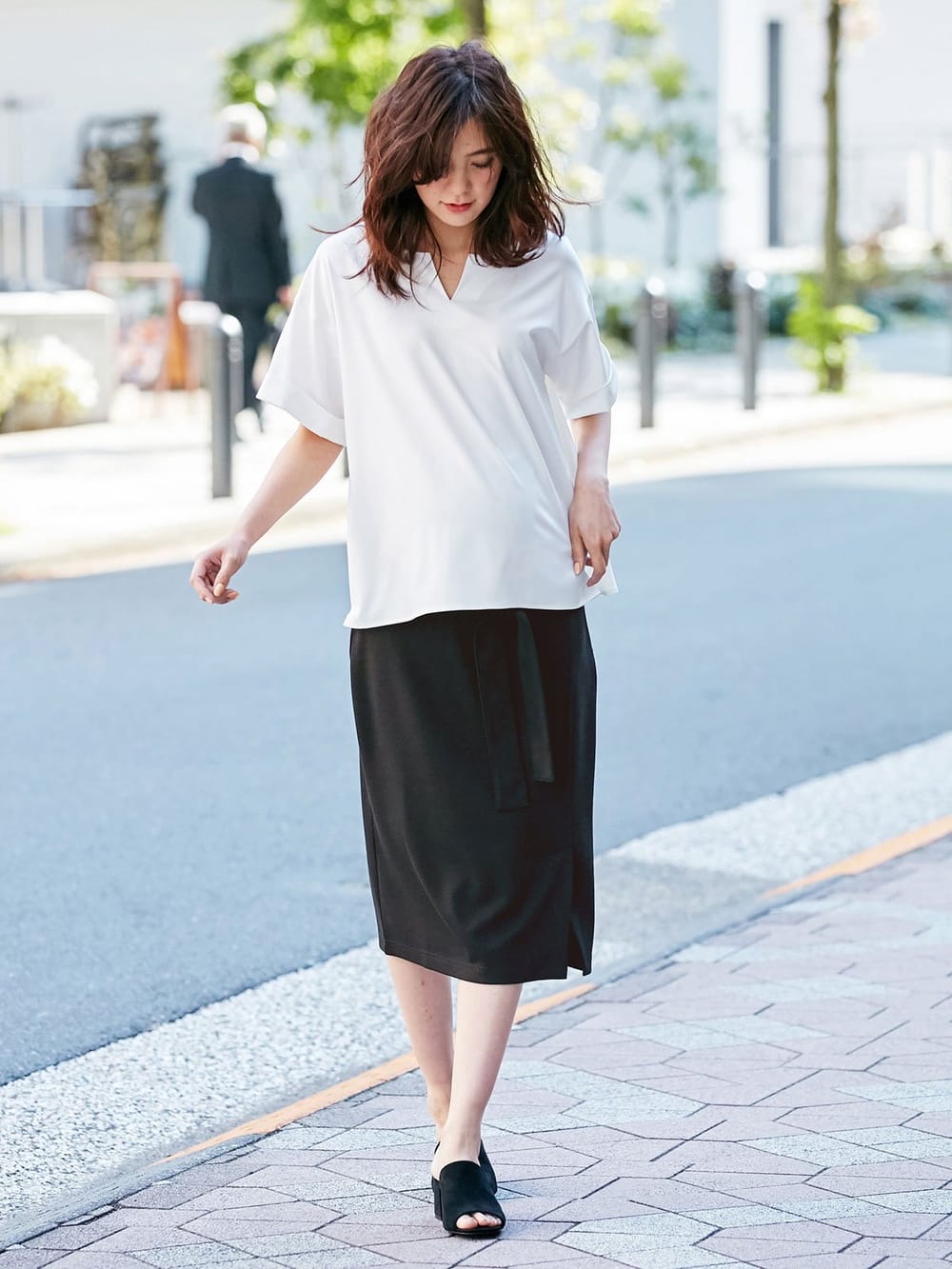 マタニティ トップス|スラッシュネック半袖トップス　マタニティ・授乳服【出産後も長く使える】|オフホワイト