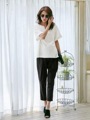 マタニティ トップス|スラッシュネック半袖トップス　マタニティ・授乳服【出産後も長く使える】|オフホワイト