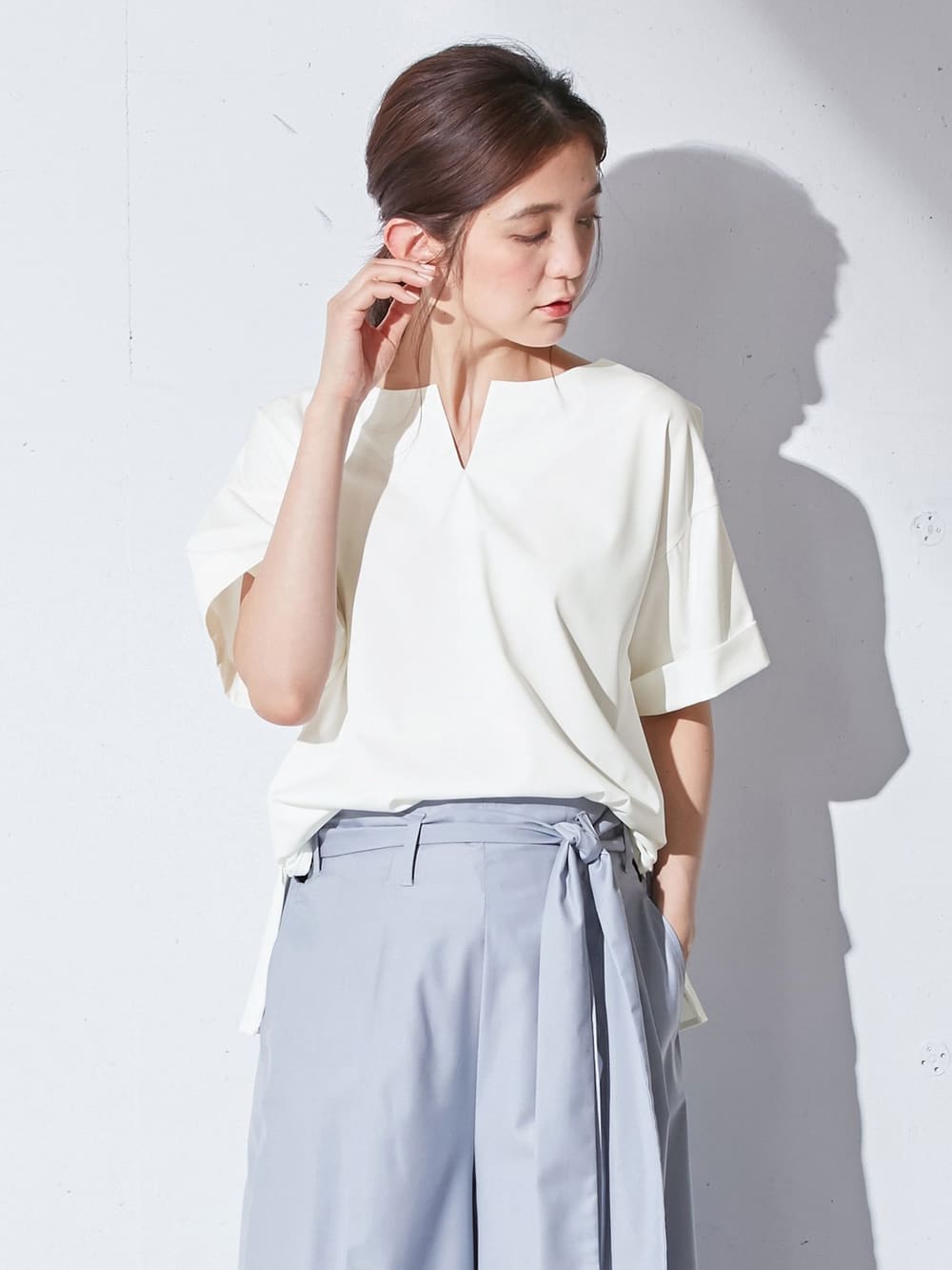 マタニティ トップス|スラッシュネック半袖トップス　マタニティ・授乳服【出産後も長く使える】|オフホワイト