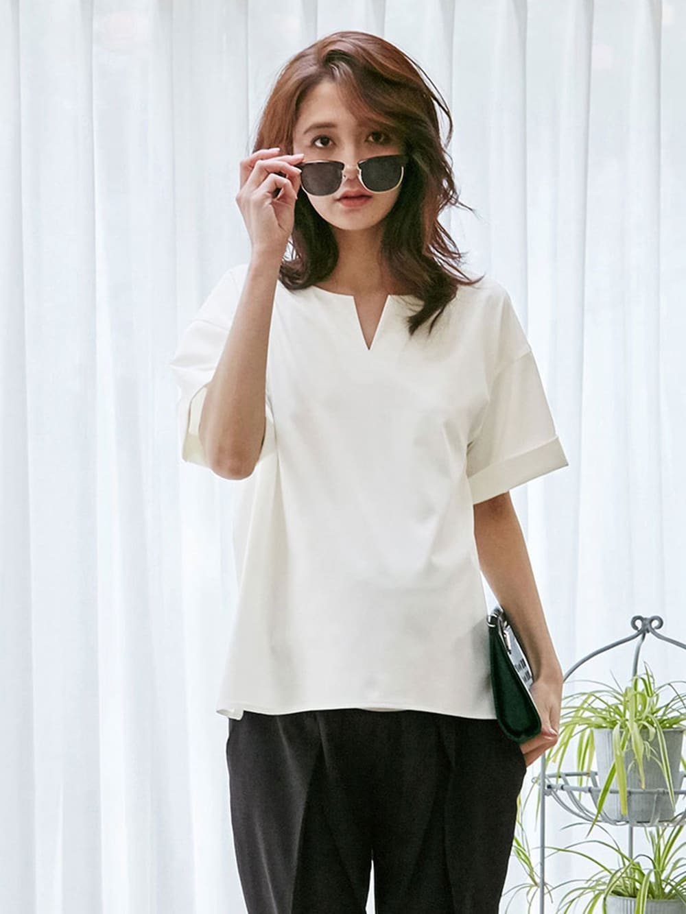 マタニティ トップス|スラッシュネック半袖トップス　マタニティ・授乳服【出産後も長く使える】|オフホワイト