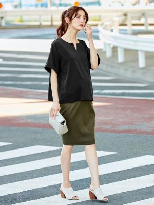 マタニティ トップス|スラッシュネック半袖トップス　マタニティ・授乳服【出産後も長く使える】|ブラック