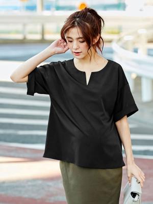 マタニティ トップス|スラッシュネック半袖トップス　マタニティ・授乳服【出産後も長く使える】|ブラック