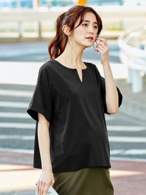 マタニティ トップス|スラッシュネック半袖トップス　マタニティ・授乳服【出産後も長く使える】|ブラック