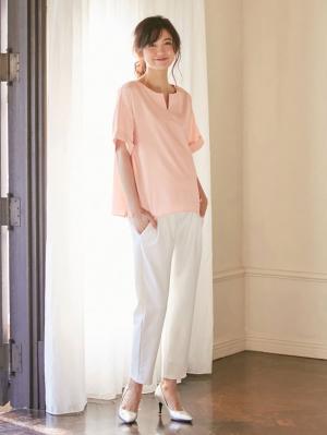 マタニティ トップス|スラッシュネック半袖トップス　マタニティ・授乳服【出産後も長く使える】|ペールピンク