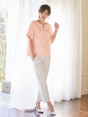 マタニティ トップス|スラッシュネック半袖トップス　マタニティ・授乳服【出産後も長く使える】|ペールピンク