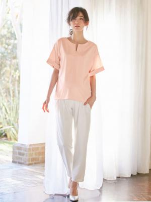 マタニティ トップス|スラッシュネック半袖トップス　マタニティ・授乳服【出産後も長く使える】|ペールピンク