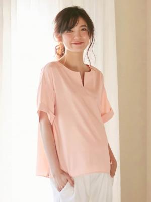 マタニティ トップス|スラッシュネック半袖トップス　マタニティ・授乳服【出産後も長く使える】|ペールピンク