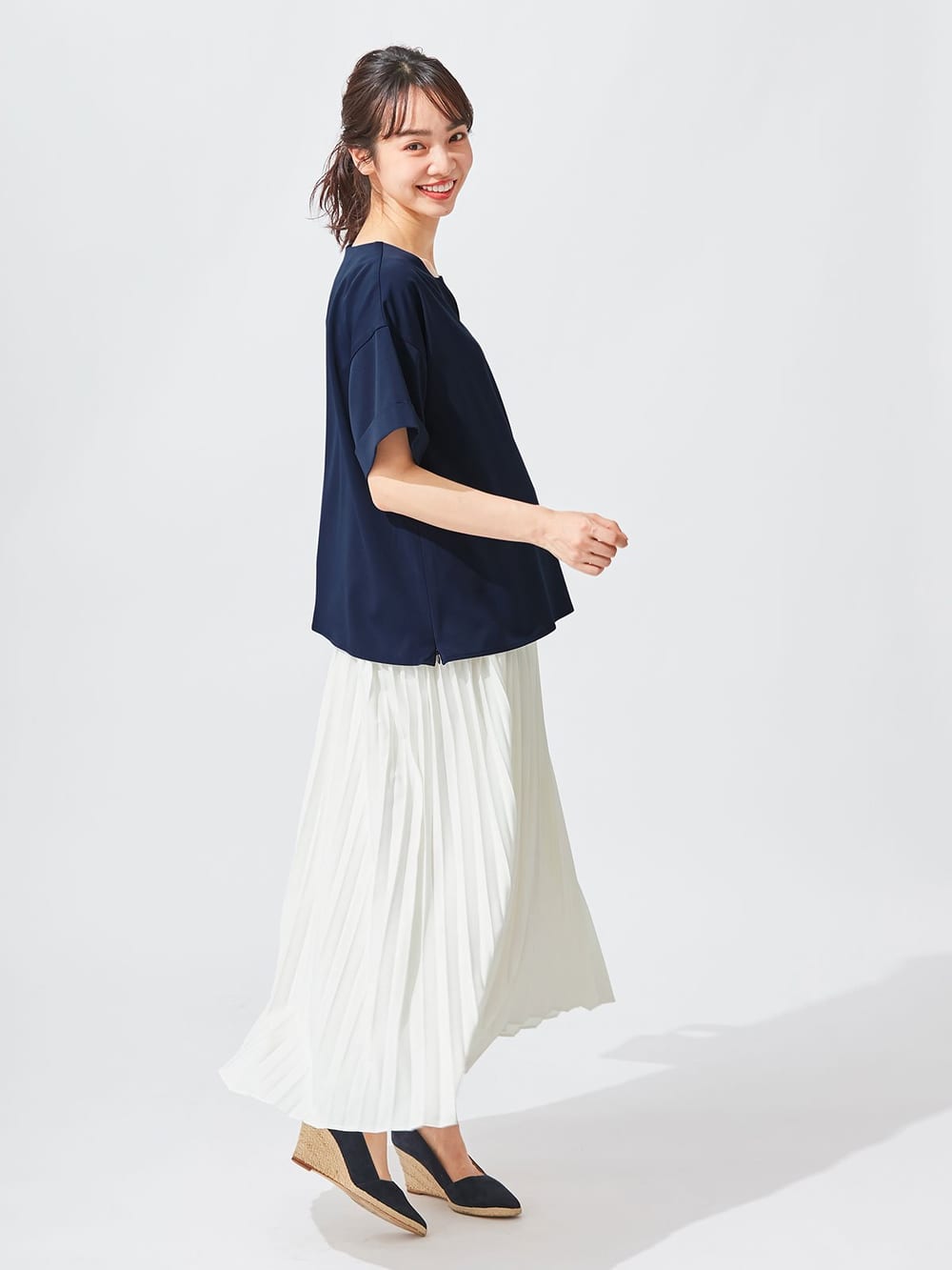 マタニティ トップス|スラッシュネック半袖トップス　マタニティ・授乳服【出産後も長く使える】|ネイビー