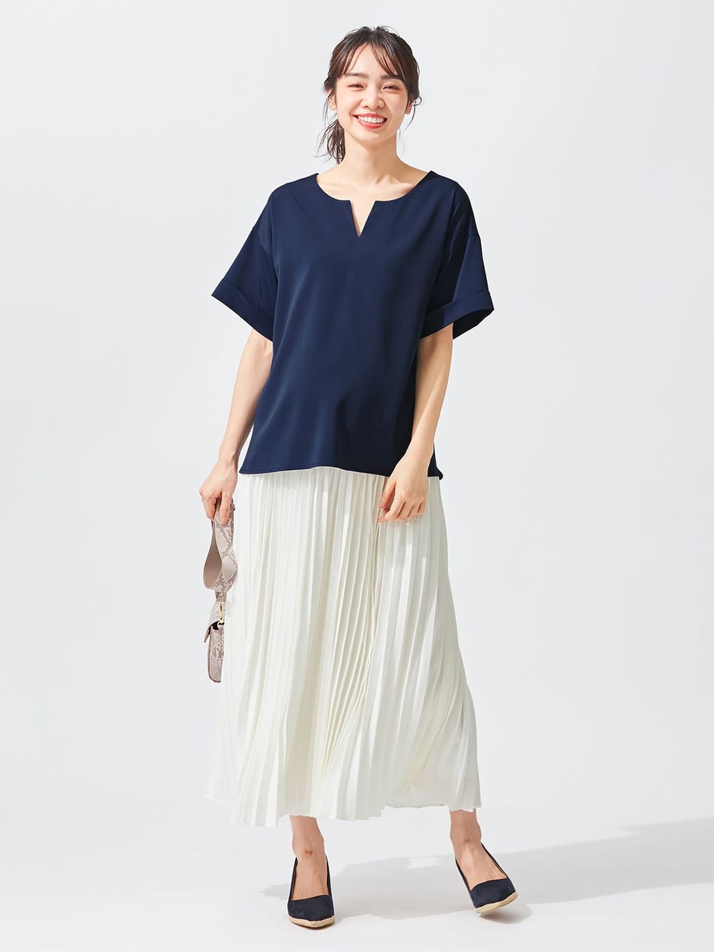 マタニティ トップス|スラッシュネック半袖トップス　マタニティ・授乳服【出産後も長く使える】|ネイビー