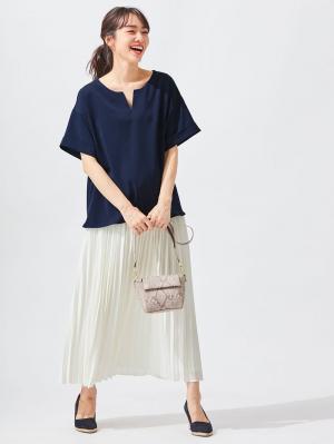 マタニティ トップス|スラッシュネック半袖トップス　マタニティ・授乳服【出産後も長く使える】|ネイビー