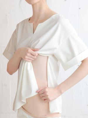 マタニティ トップス|スラッシュネック半袖トップス　マタニティ・授乳服【出産後も長く使える】|オフホワイト