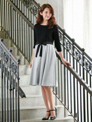 マタニティ トップス|リボン付きレイヤード風ワンピース　マタニティ・授乳服【出産後も長く使える】