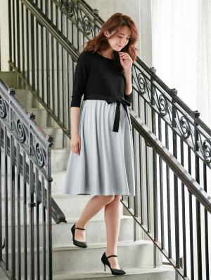 マタニティ トップス|リボン付きレイヤード風ワンピース　マタニティ・授乳服【出産後も長く使える】