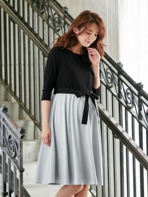 マタニティ トップス|リボン付きレイヤード風ワンピース　マタニティ・授乳服【出産後も長く使える】