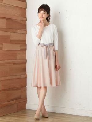 マタニティ トップス|リボン付きレイヤード風ワンピース　マタニティ・授乳服【出産後も長く使える】