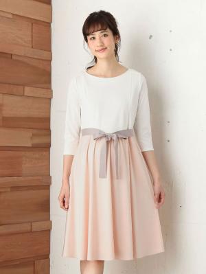 マタニティ トップス|リボン付きレイヤード風ワンピース　マタニティ・授乳服【出産後も長く使える】
