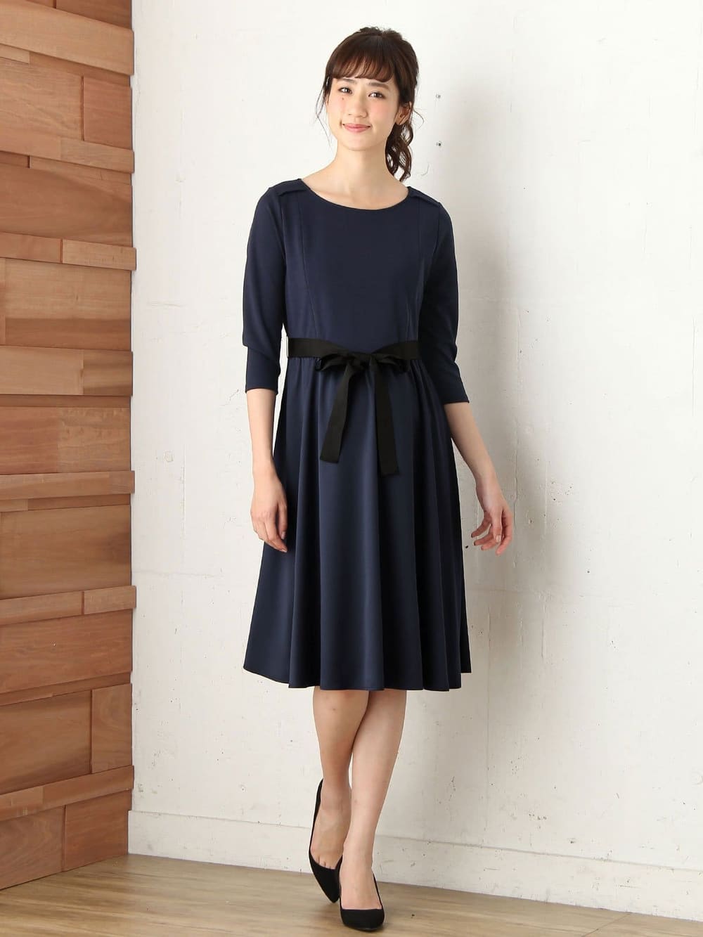 マタニティ トップス|リボン付きレイヤード風ワンピース　マタニティ・授乳服【出産後も長く使える】