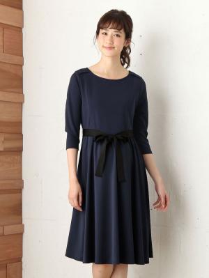 マタニティ トップス|リボン付きレイヤード風ワンピース　マタニティ・授乳服【出産後も長く使える】