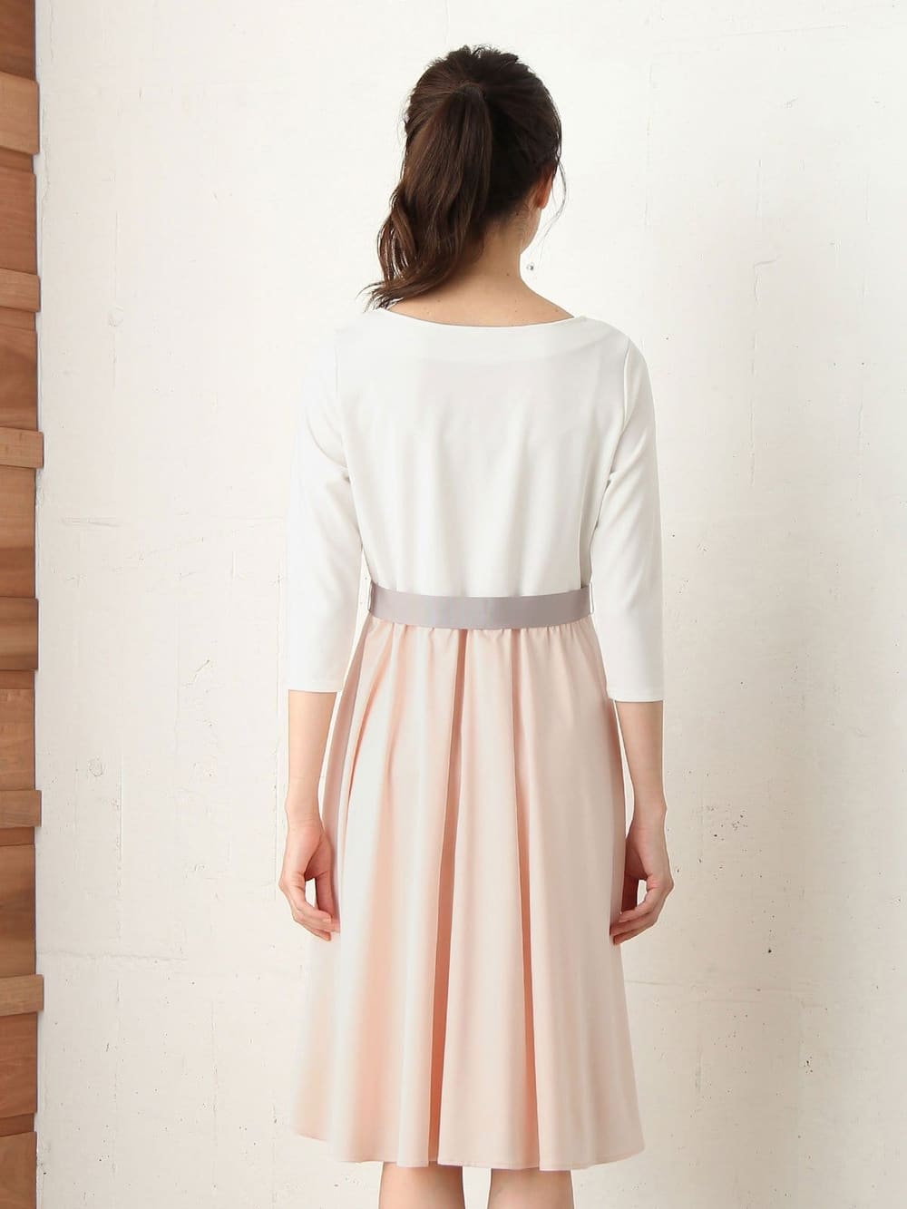 マタニティ トップス|リボン付きレイヤード風ワンピース　マタニティ・授乳服【出産後も長く使える】