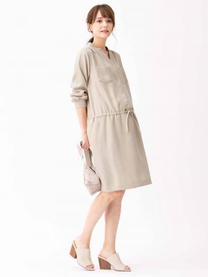 マタニティ ワンピース|ハイクオリティジョーゼットワンピース　マタニティ・授乳服【出産後も長く使える】|ベージュ