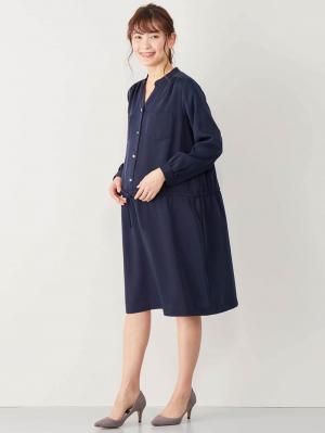 マタニティ ワンピース|ハイクオリティジョーゼットワンピース　マタニティ・授乳服【出産後も長く使える】|ネイビー