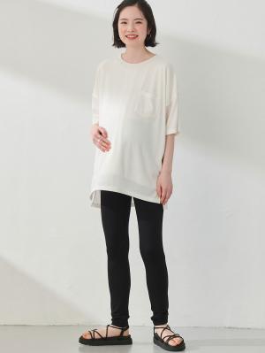 マタニティレッグウェア|fairy（フェアリー）【産前産後対応】涼感らくちんパンツ レギンス(11分丈)【出産後も長く使える】|ブラック