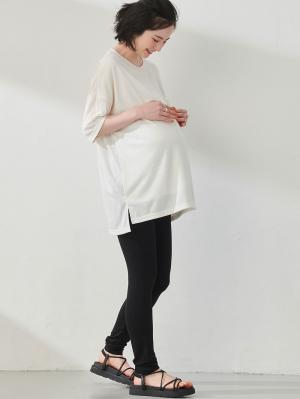 マタニティレッグウェア|fairy（フェアリー）【産前産後対応】涼感らくちんパンツ レギンス(11分丈)【出産後も長く使える】|ブラック
