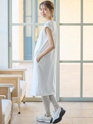 マタニティレッグウェア|fairy（フェアリー）【産前産後対応】涼感らくちんパンツ レギンス(11分丈)【出産後も長く使える】|グレー