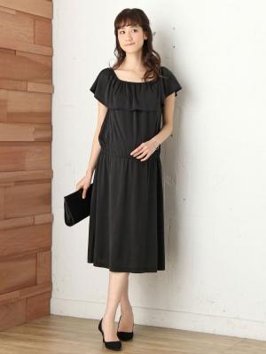 マタニティ ワンピース|パウダーピーチスキン2WAYショルダーフリルワンピース　マタニティ・授乳服