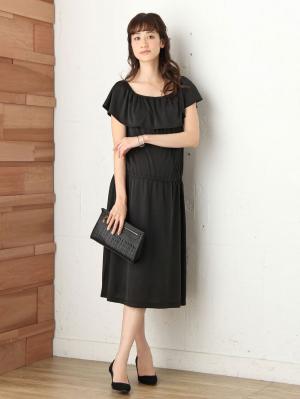 マタニティ ワンピース|パウダーピーチスキン2WAYショルダーフリルワンピース　マタニティ・授乳服