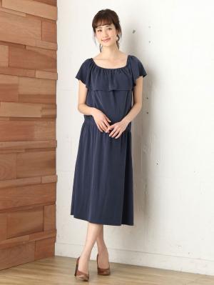 マタニティ ワンピース|パウダーピーチスキン2WAYショルダーフリルワンピース　マタニティ・授乳服