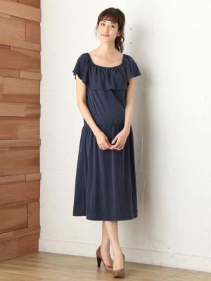 マタニティ ワンピース|パウダーピーチスキン2WAYショルダーフリルワンピース　マタニティ・授乳服