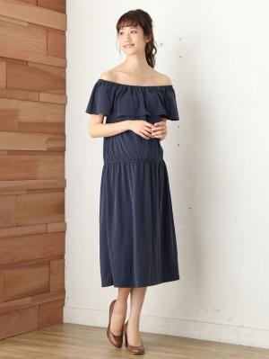 マタニティ ワンピース|パウダーピーチスキン2WAYショルダーフリルワンピース　マタニティ・授乳服