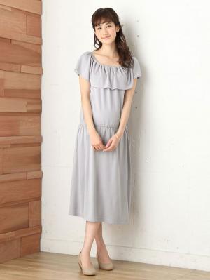 マタニティ ワンピース|パウダーピーチスキン2WAYショルダーフリルワンピース　マタニティ・授乳服