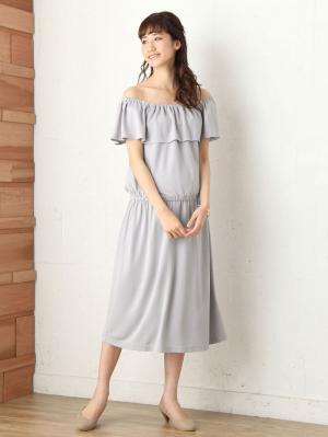 マタニティ ワンピース|パウダーピーチスキン2WAYショルダーフリルワンピース　マタニティ・授乳服
