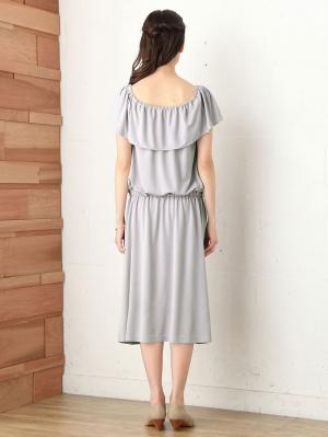 マタニティ ワンピース|パウダーピーチスキン2WAYショルダーフリルワンピース　マタニティ・授乳服