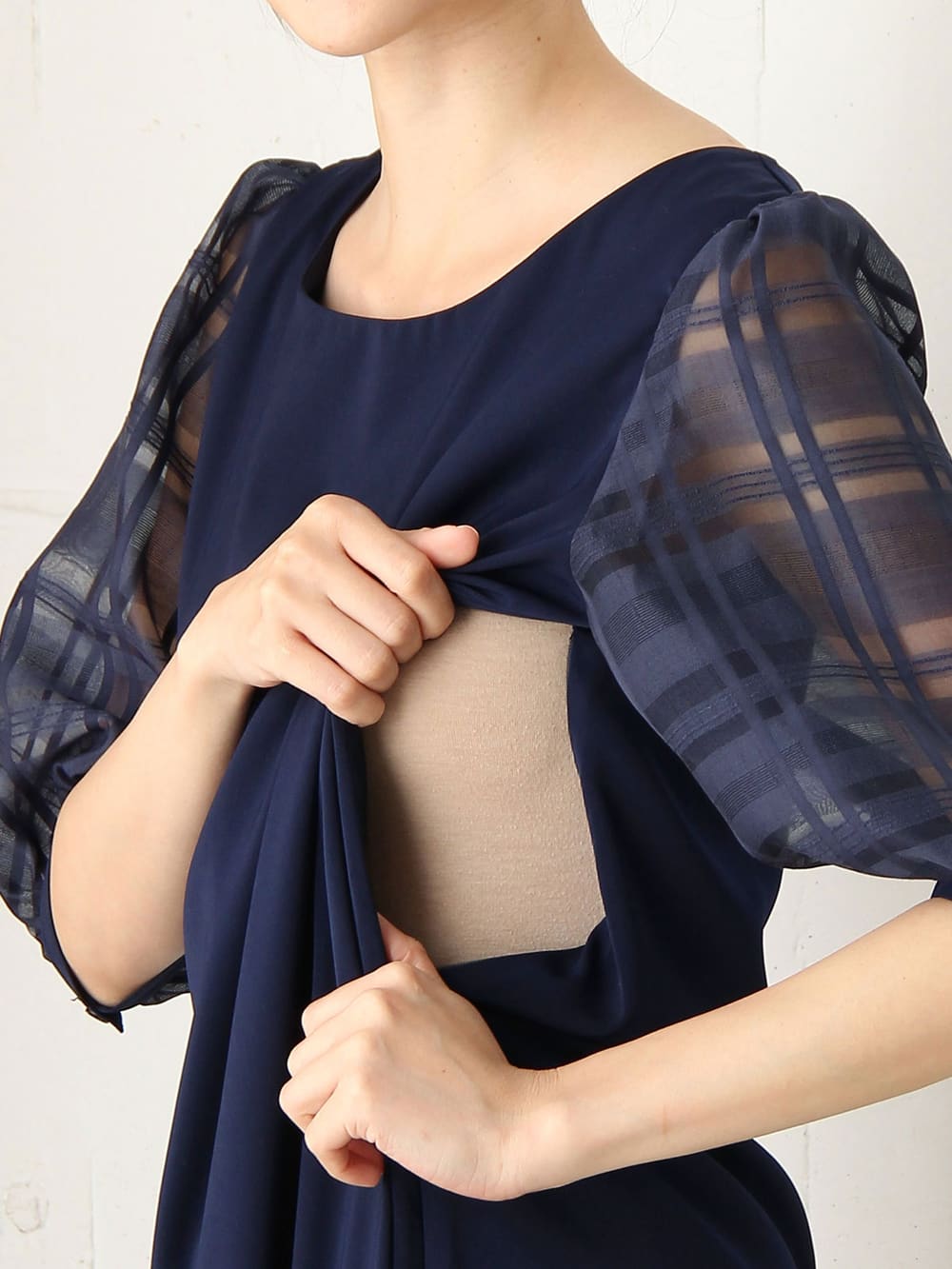 【ゆな】エンジェリーベ　マタニティ　ワンピース　M-L ネイビー ANGELIEBE 授乳服 マタニティ 服 ワンピース 授乳口付 レーヨン