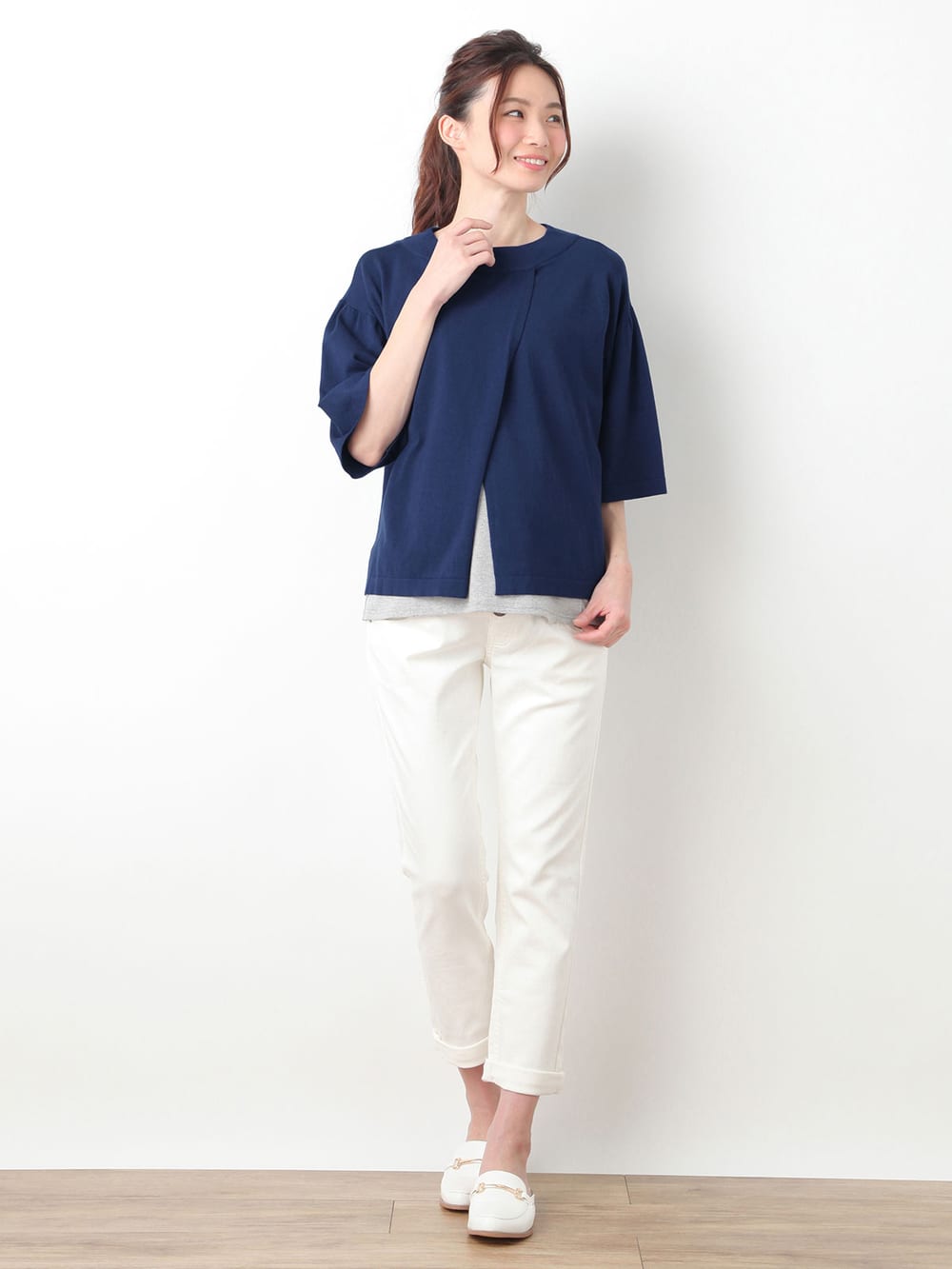 マタニティ トップス|バックシャンギャザースリーブニット　マタニティ・授乳服【出産後も長く使える】