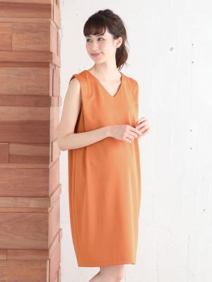 マタニティ ワンピース|ポンチタックＶネックワンピース　マタニティ・授乳服【出産後も長く使える】|ペールオレンジ