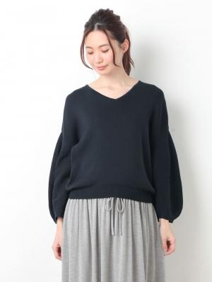 マタニティ トップス|袖バルーンＶネックニット【出産後も長く使える】