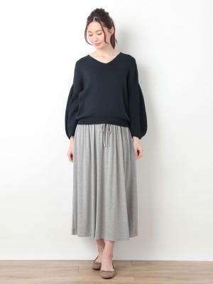 マタニティ トップス|袖バルーンＶネックニット【出産後も長く使える】