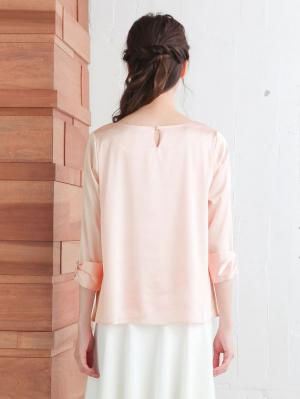 マタニティ トップス|ストレッチサテン袖リボンブラウス　マタニティ・授乳服