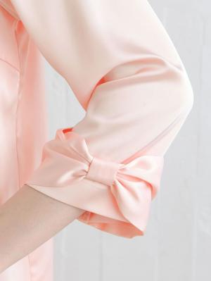 マタニティ トップス|ストレッチサテン袖リボンブラウス　マタニティ・授乳服