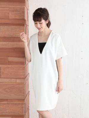 マタニティ ワンピース|【マタニティ・授乳服】【セット】Vネックワンピース＆チューブトップ【出産後も長く使える】